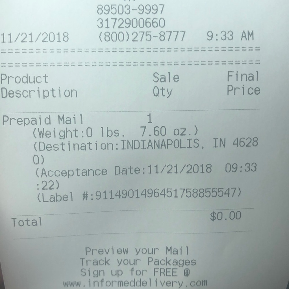 Shipment receipt